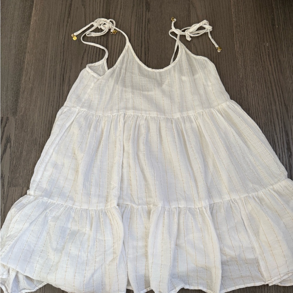 Aerie White and Gold Striped Dress